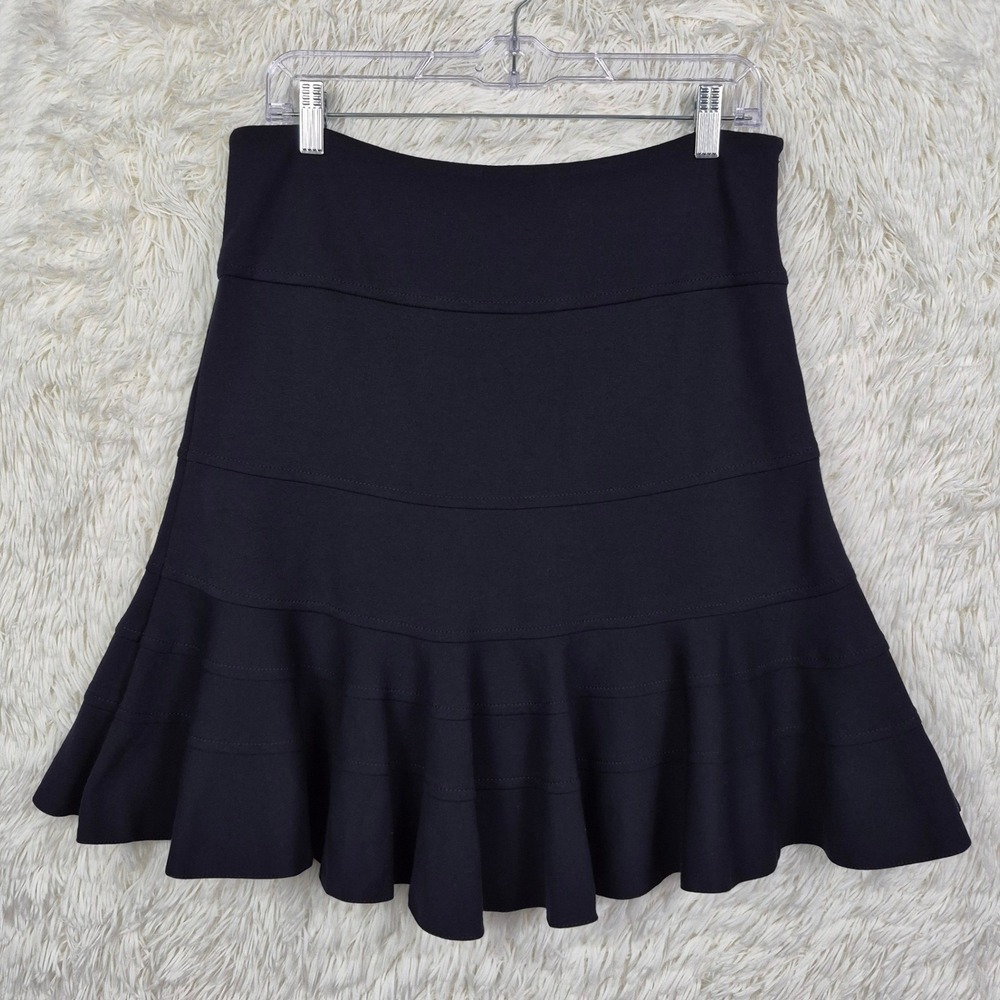 Akris‎ Punto Blue Black Tiered Flounce Ruffle Skirt Saks Exclusive US 8